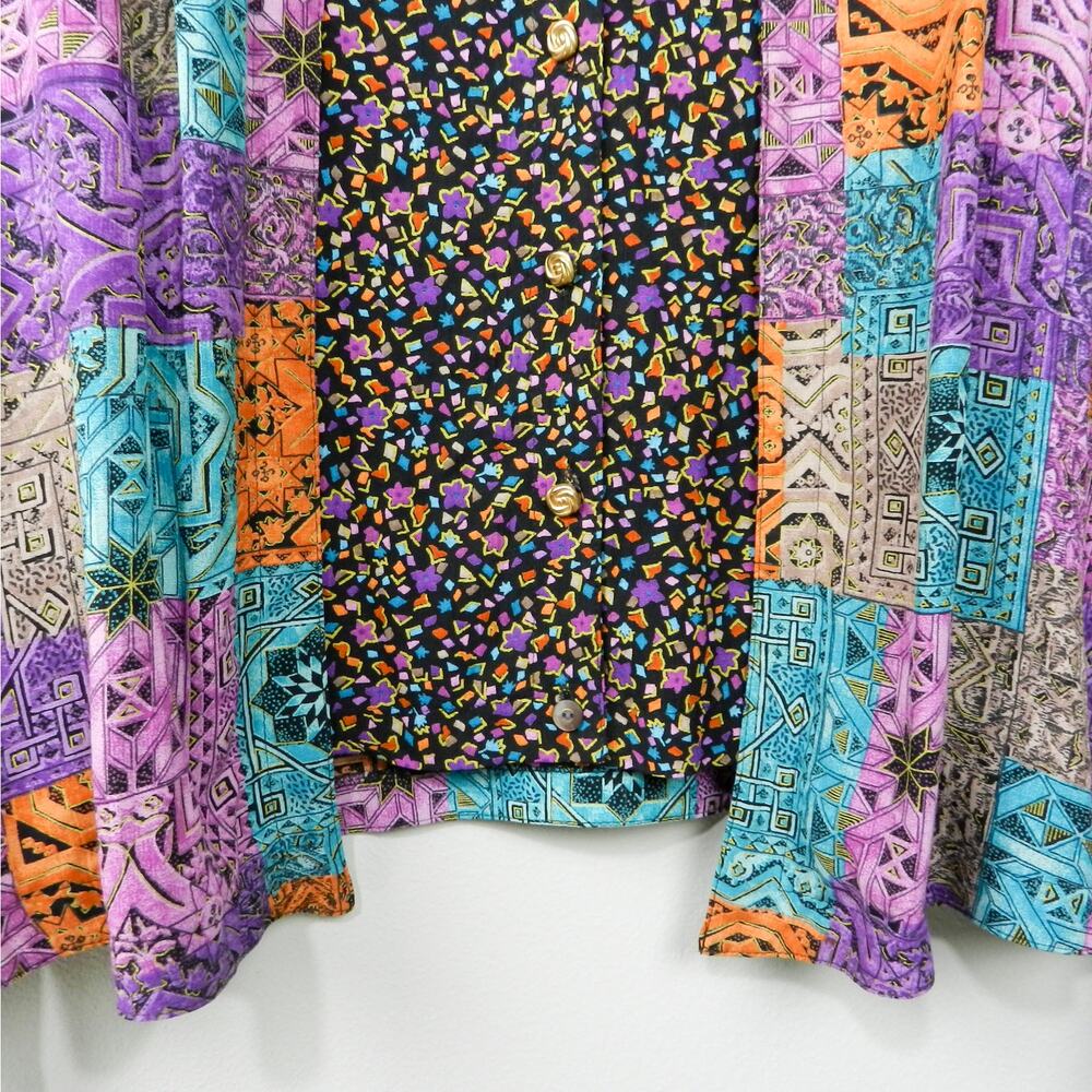 Vintage Laura Kieffer Twofer Jacket Top Sz XL Purple Teal Black Print 80s 90s - Picture 4 of 12